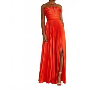 NEW AMUR losey ruffle neck gown in sun coral